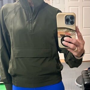 Athleta water resistant Olive Green Half-Zip Pullover.